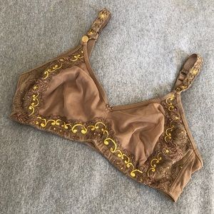 Bravado Brown and Gold Lace Embroidered Wireless Non-Padded Nursing Bra NWOT